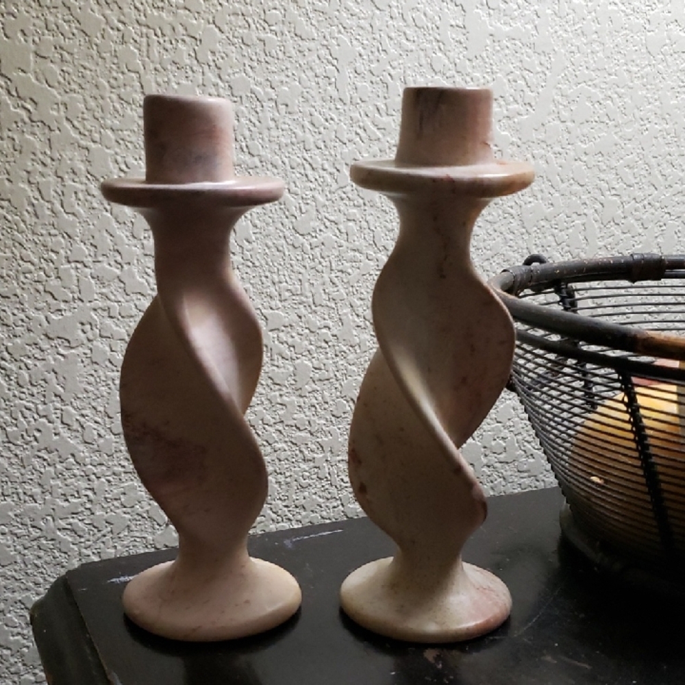 Elegant Swirl Marble Candle Holders